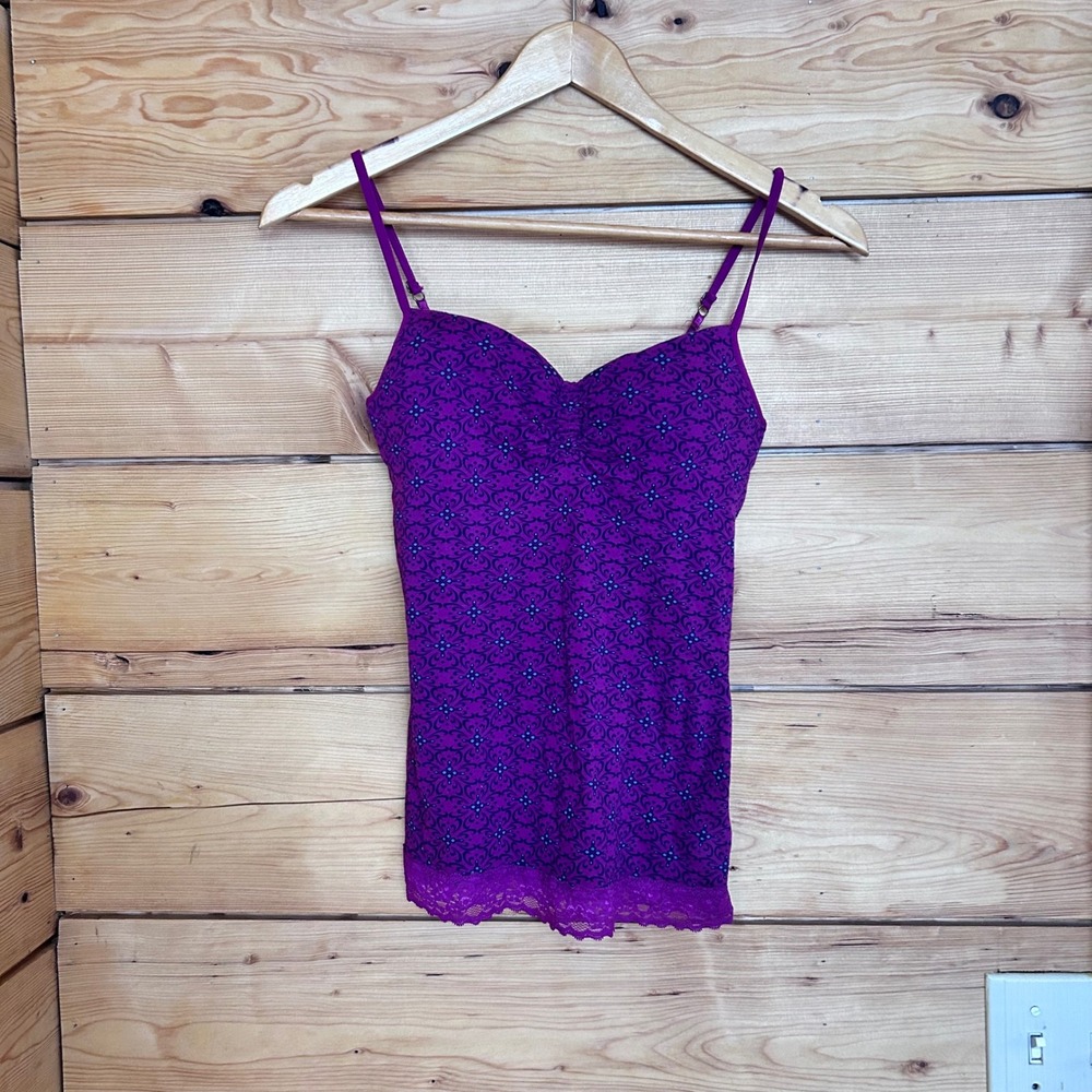 Vintage Camisole Top Juniors Medium Purple Black Lace Sweetheart Y2K Cami L.E.I.